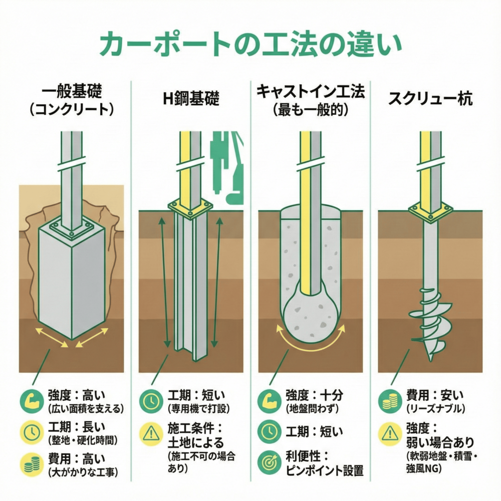 カーポートの工法のさまざまな種類